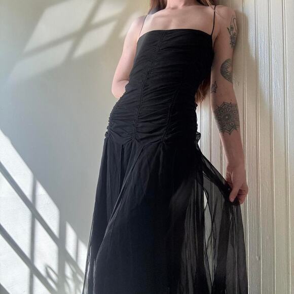 David Meister Dresses & Skirts - David Meister Black Floor Length Ruched 90s Prom Dress 6 Y2K